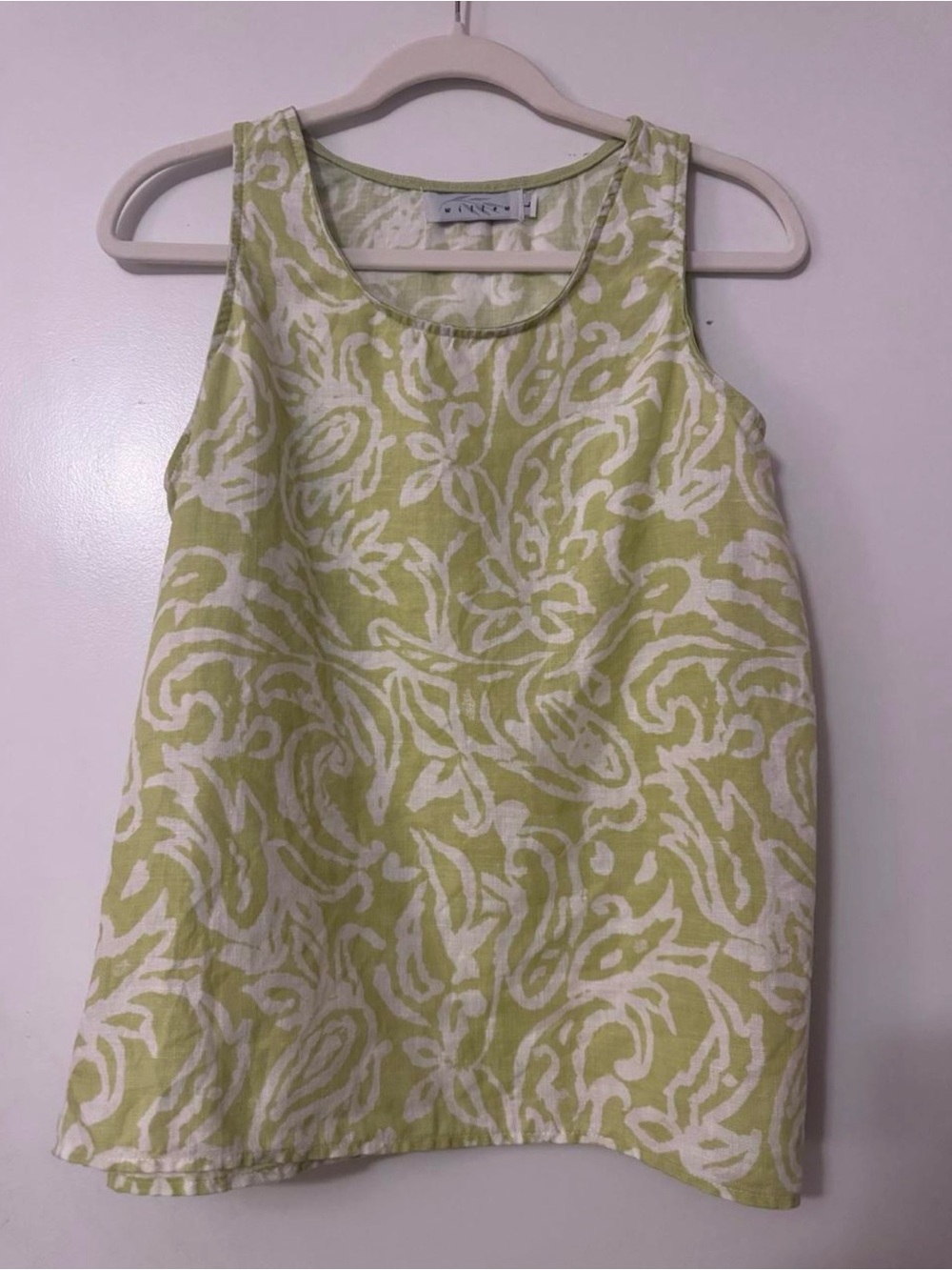 100% Linen Sage Green Floral Paisley Tank
